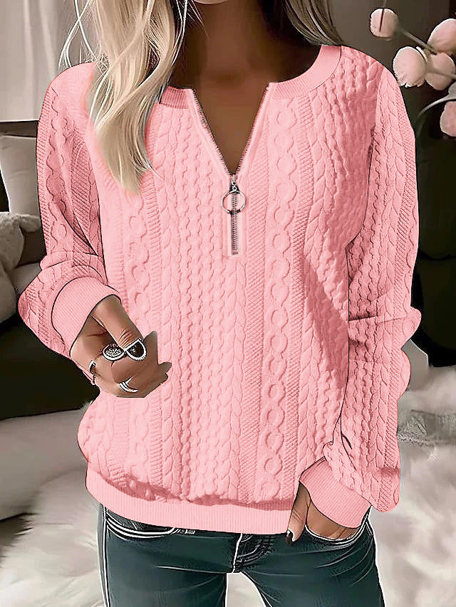 Damen Strickpullover mit Zopfmuster und halbem Reißverschluss Echoarchiv