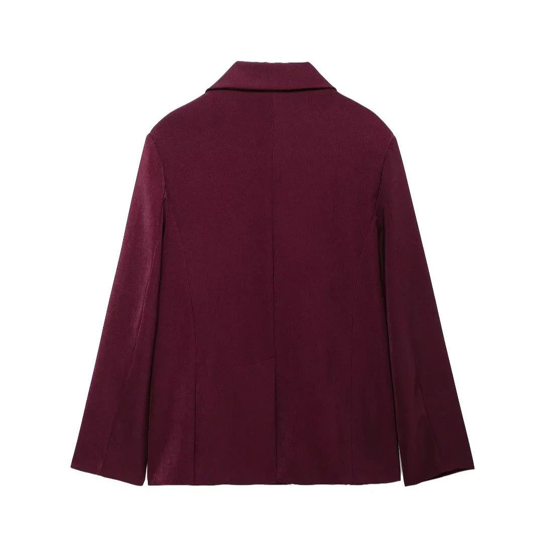 Damen kastiger Doppelreiher Blazerjacke mit überschnittener Schulter, Reverskragen und gefütterten Innennähten – Valéne