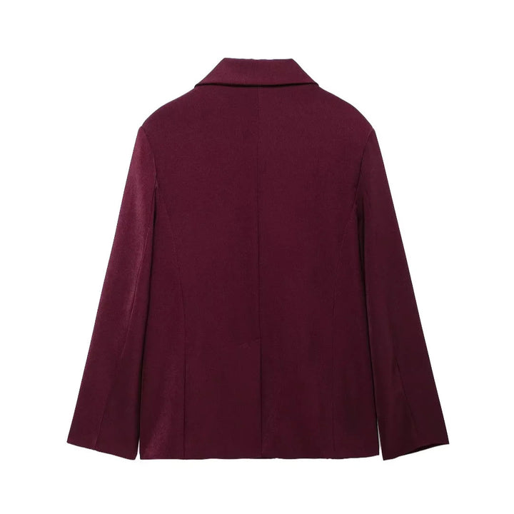 Damen kastiger Doppelreiher Blazerjacke mit überschnittener Schulter, Reverskragen und gefütterten Innennähten – Valéne