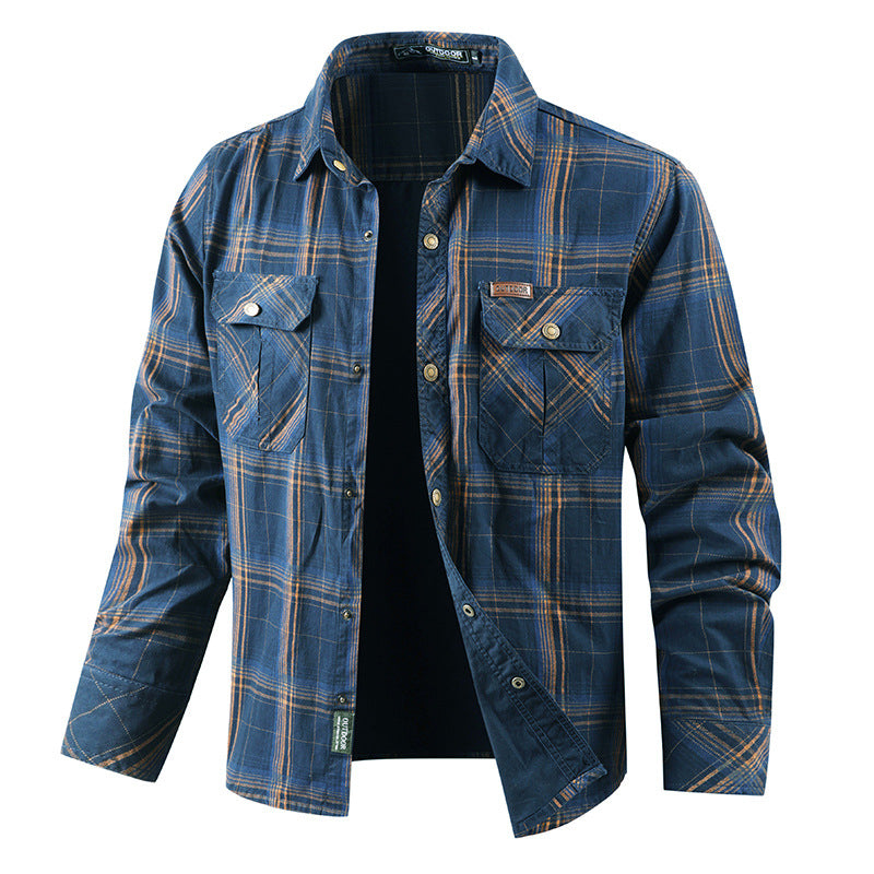 Herren nan kariertes Overshirtjacke aus Baumwoll-Twill mit doppelt verstärkten Brusttaschen und verlängertem Schnitt Echo Archiv