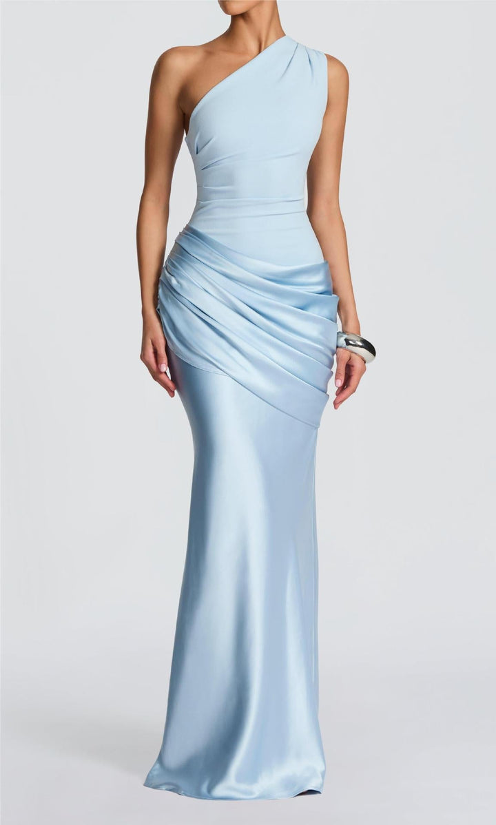 Damen Elegantes One-Shoulder Maxikleid mit raffinierten Drapierungsdetails – Valéora
