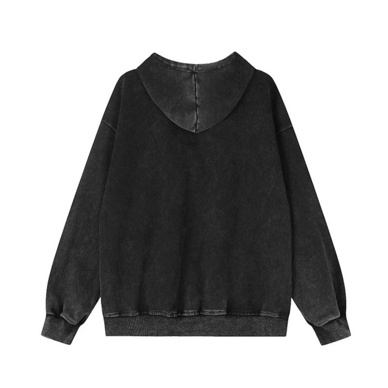 Unisex Oversize-Kapuzen-Zipjacke mit Vintage-Waschung, Metallnieten und Kängurutasche Echoarchiv