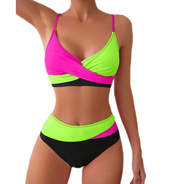Damen Hochtailliertes Bikini-Set mit Kreuzband-Design Echo Archiv