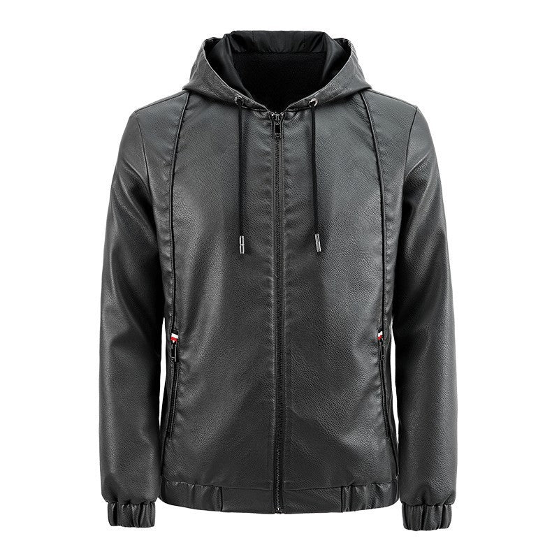Herren Modische Kapuzenjacke aus Kunstleder Echo Archiv