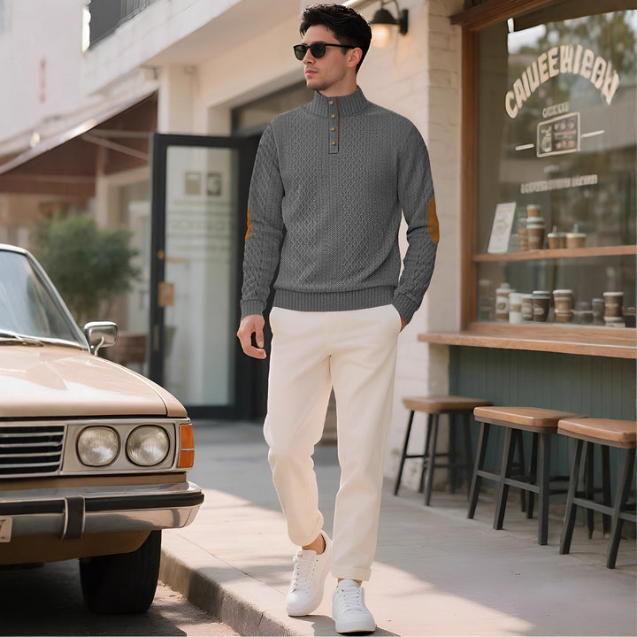 Herren Strickpullover mit hohem Kragen und eleganten Knopfleisten Echoarchiv