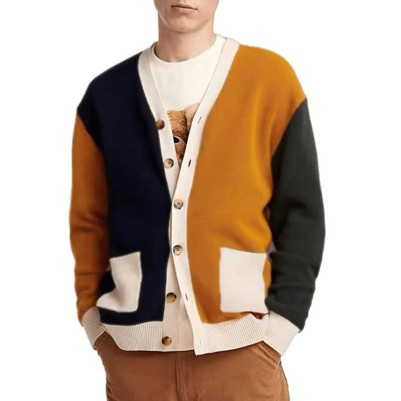 Herren Strickcardigan mit modernen Farbblock-Details und praktischen Taschen Echoarchiv