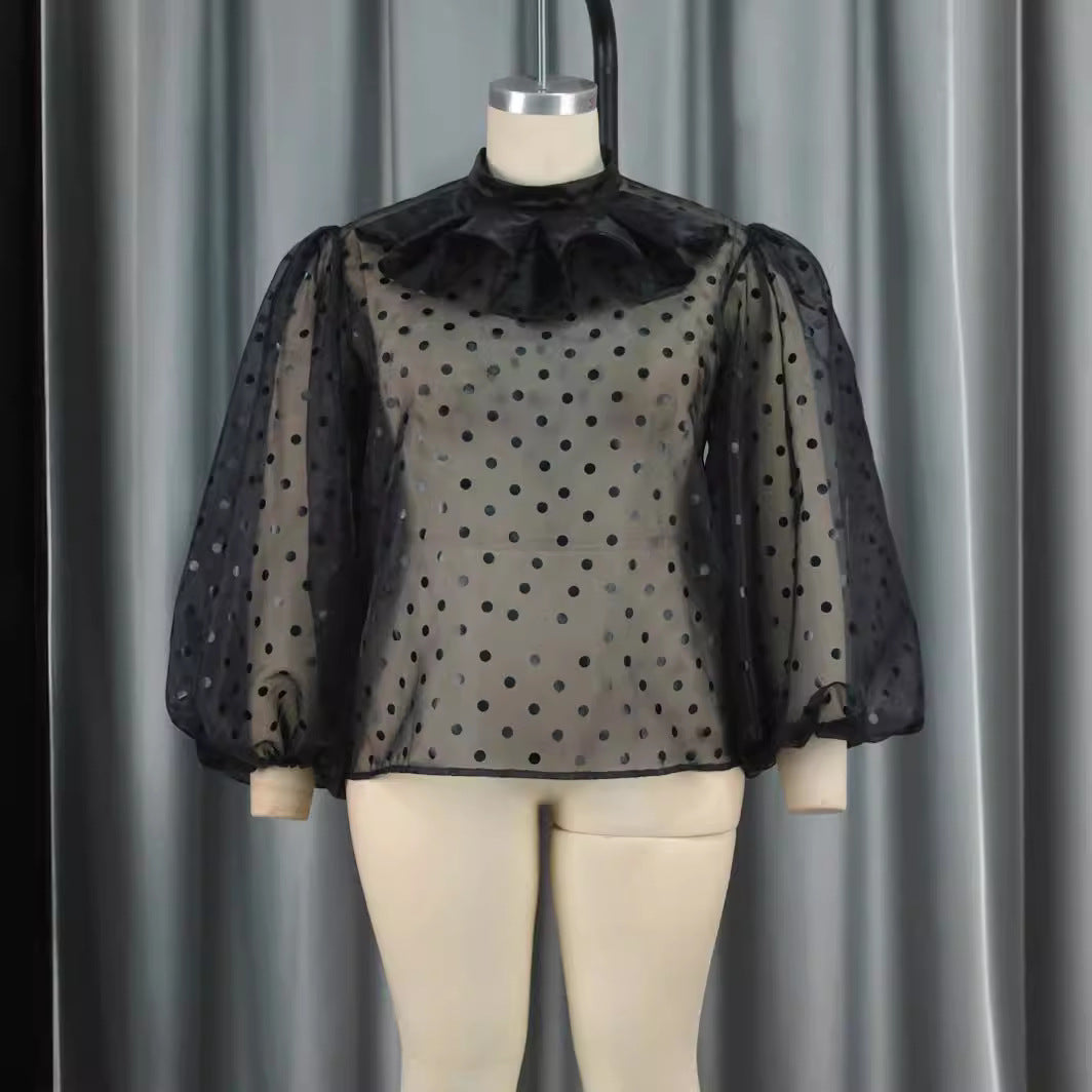 Damen Bluse mit voluminösen Puffärmeln und Polka-Dots Echo Archiv