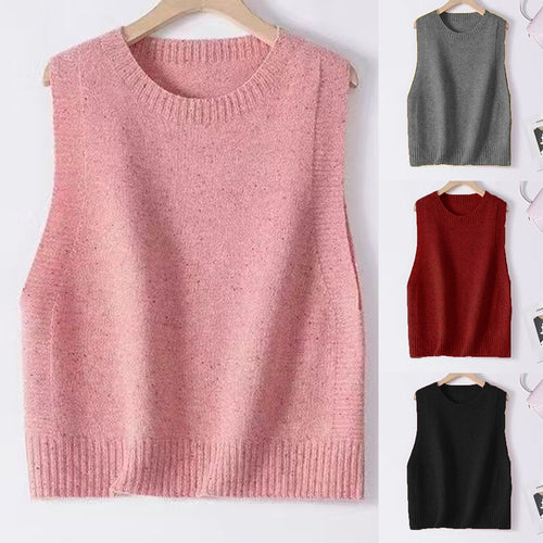 Damen Gestrickte Oversize-Ärmellose Weste mit Rundhalsausschnitt und Rippbündchen Echo Archiv