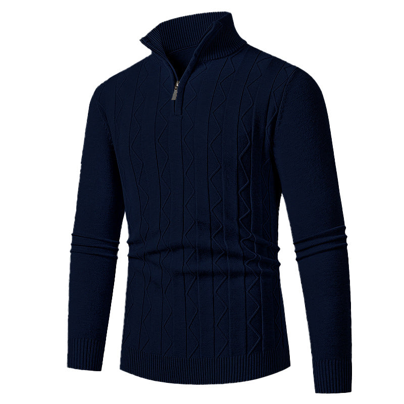Herren leichter Strickpullover mit strukturiertem Zopfmuster und modernem Stehkragen Echoarchiv