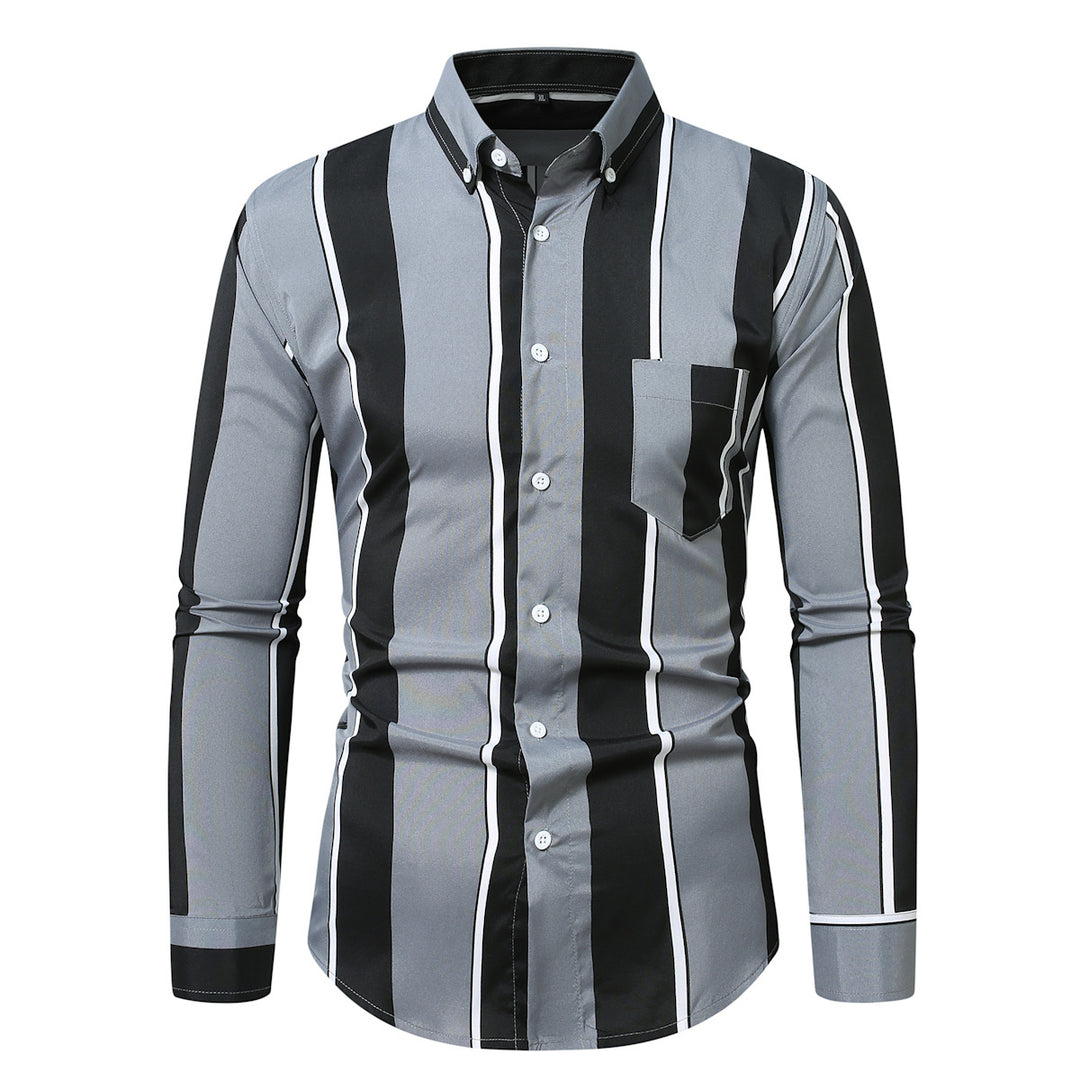 Herren nan tailliertes Langarmhemd mit vertikalem Streifenmuster und Button-Down-Kragen Echo Archiv