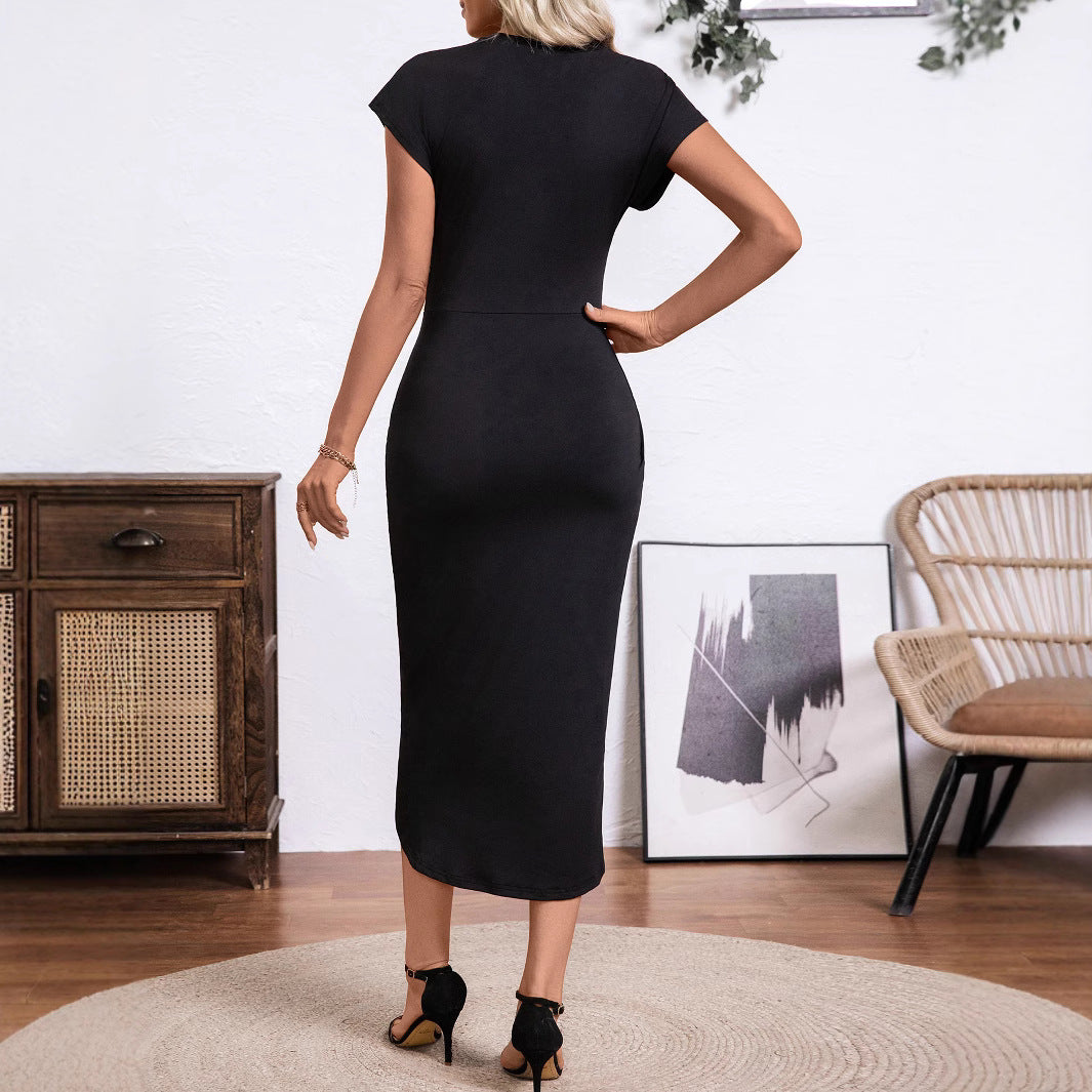 Damen Wickel-Midikleid mit Drapierter Tulpenfront und kurzen Cap-Ärmeln – Avérine
