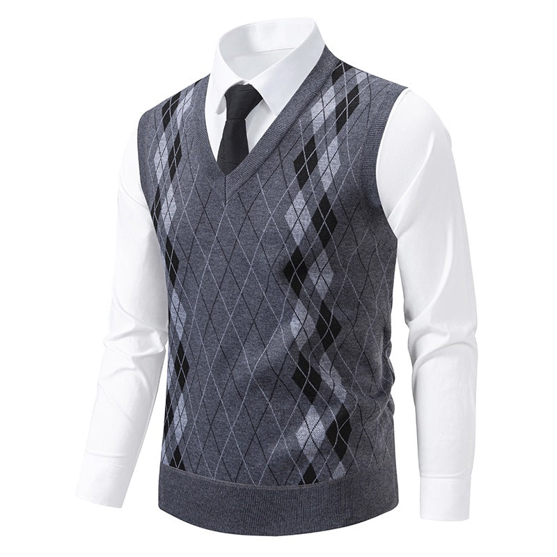 Herren eleganter V-Ausschnitt Pullunder im argyle Muster Echoarchiv