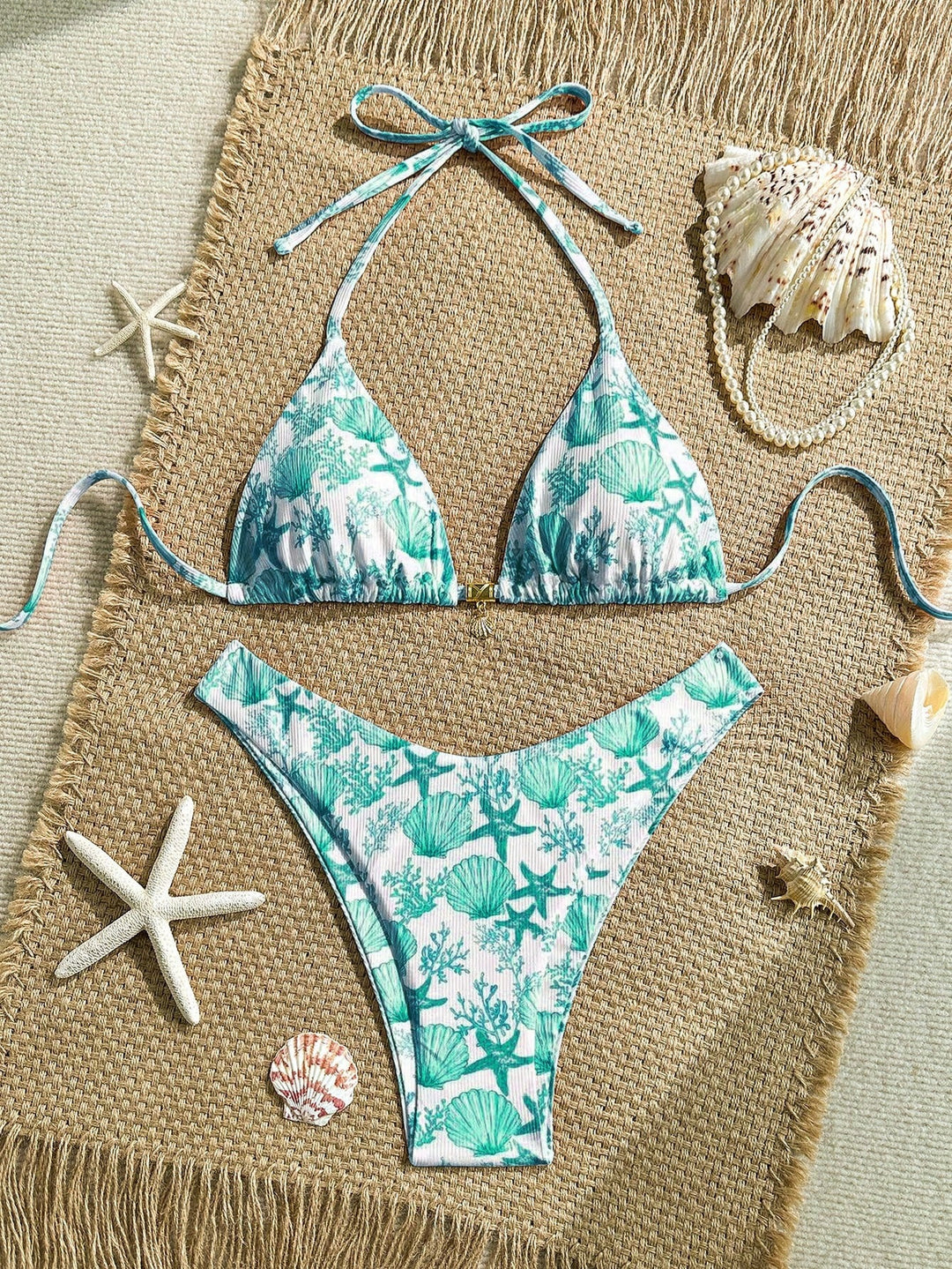 Damen Triangel-Bikini mit maritimem Korallenmuster Echo Archiv