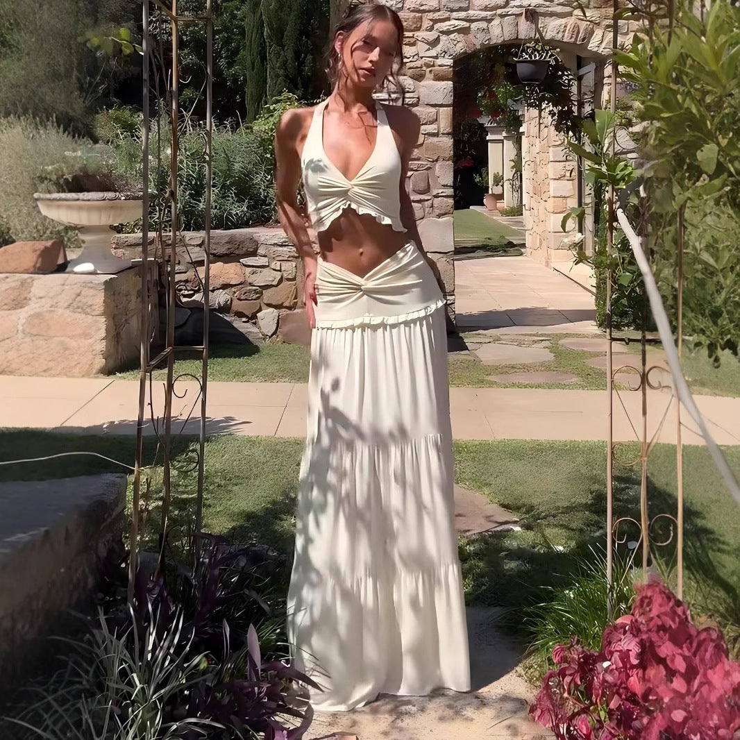 Damen Zweiteiliges Sommerkleid mit raffiniertem Oberteil und fließendem Rock Echo Archiv