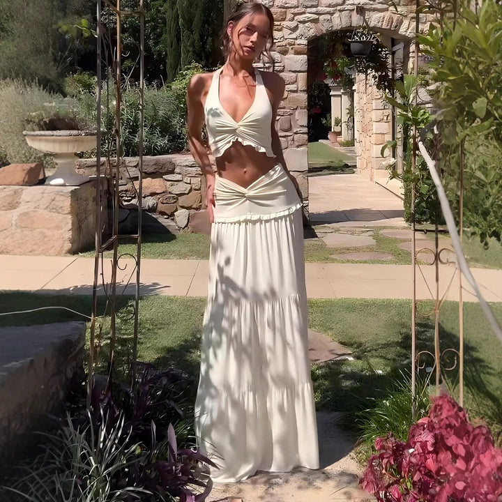 Damen Zweiteiliges Sommerkleid mit raffiniertem Oberteil und fließendem Rock Echo Archiv