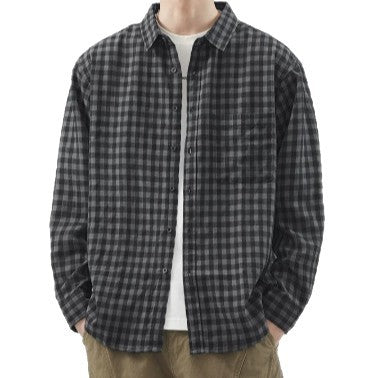 Herren Karierte Overshirt-Hemdjacke aus Baumwollmischung mit Brusttasche und lockerem Schnitt Echoarchiv
