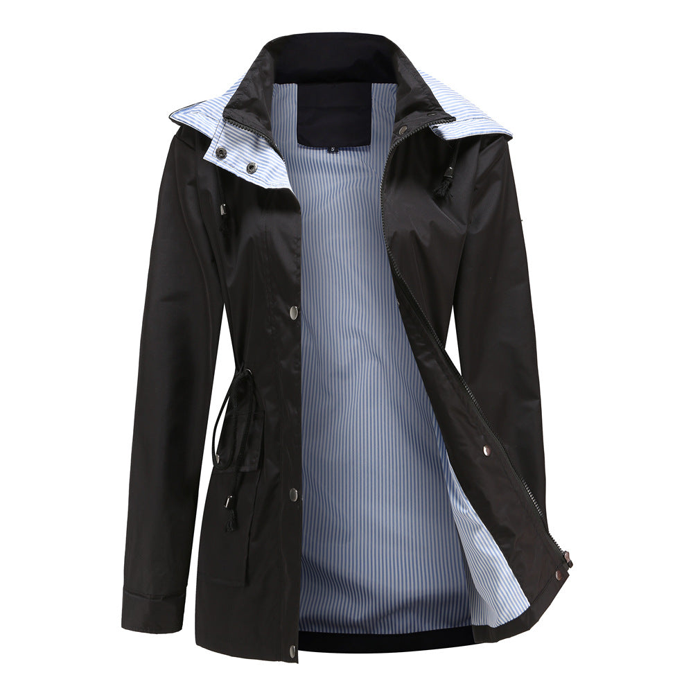 Damen nan leichte wasserdichte Regenjacke mit Kapuze und Taillenzug Echo Archiv
