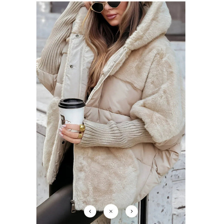 Damen nan gesteppte Kurzjacke mit Teddyfell-Einsätzen, Kapuze und integrierten Rippbündchen Echo Archiv