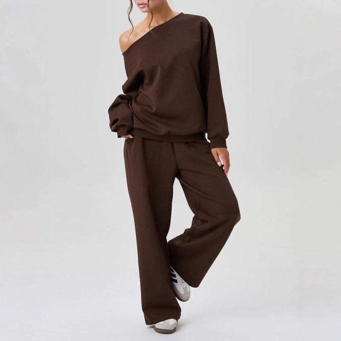 Damen nan legeres Lounge-Set mit einseitigem Schulterdetail und weiter Jogginghose Echo Archiv