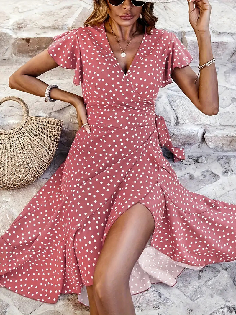 Damen Wickelkleid mit Punkten und fließendem Schnitt Echoarchiv