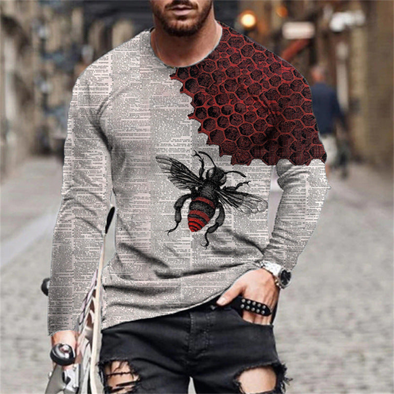 Herren Langarmshirt mit kreativem Bienen- und Honigwabenmuster Echoarchiv