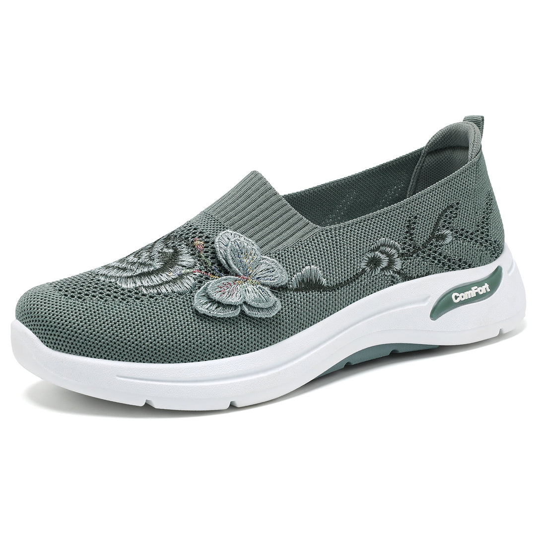 Damen nan gestrickter Slip-On Slipper mit 3D-Blumenstickerei und ergonomischer Komfort-Zwischensohle Echo Archiv