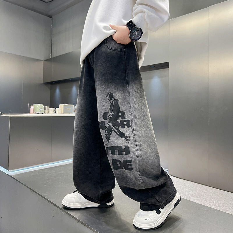 Unisex moderne Baggy-Jeans mit grafischem Druck Echo Archiv