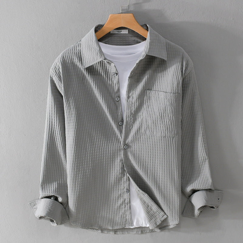 Herren Texturiertes Waffelstruktur-Overshirt mit Brusttasche und legerer Passform Echoarchiv