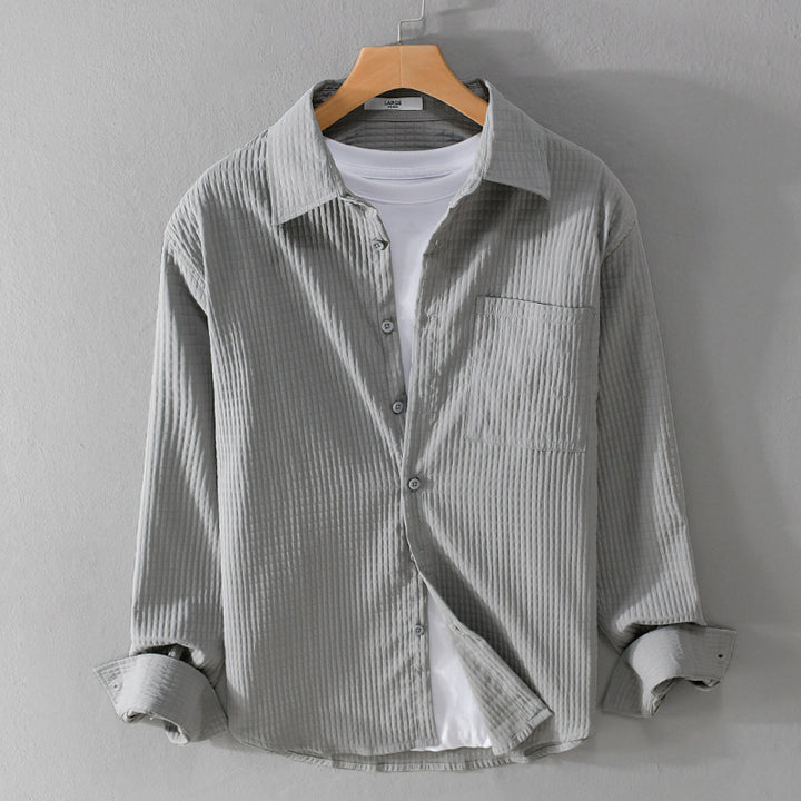 Herren Texturiertes Waffelstruktur-Overshirt mit Brusttasche und legerer Passform Echoarchiv