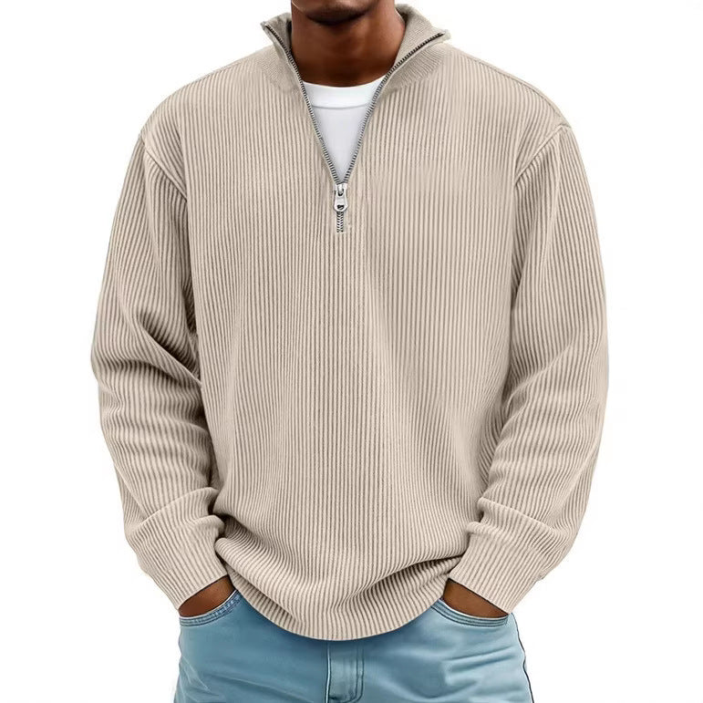 Herren nan gerippter Strickpullover mit halbem Reißverschluss und Stehkragen Echo Archiv