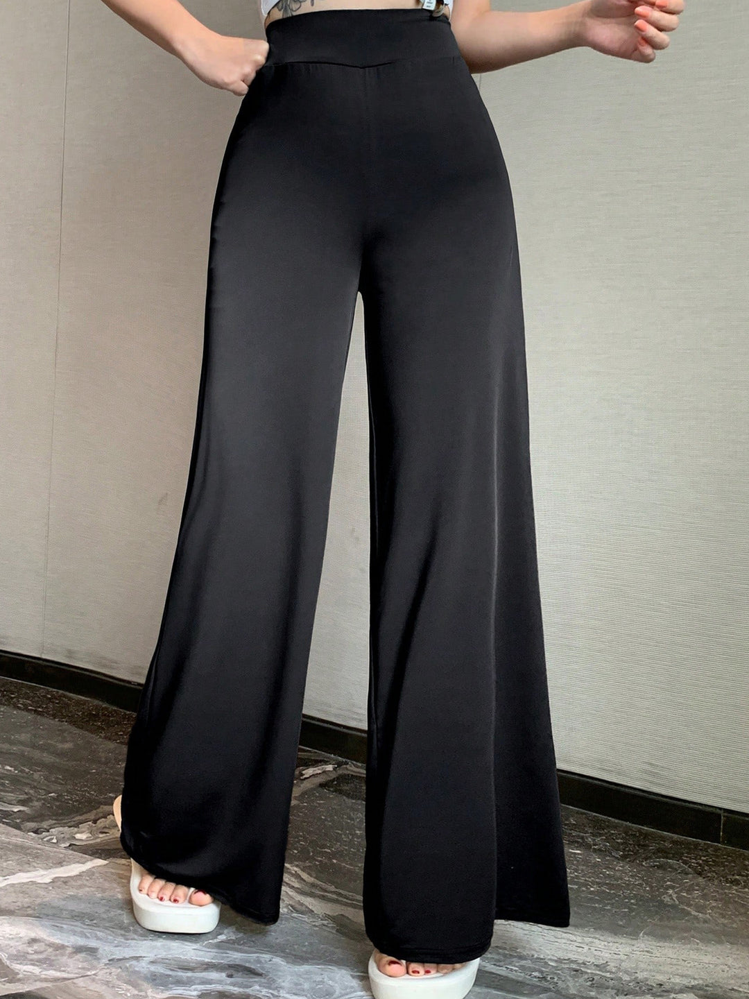 Damen Palazzohose mit hoher Taille und weitem Bein – Avérine