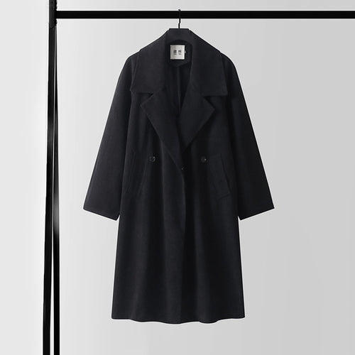 Damen Oversize Wollmix-Mantel mit breitem Revers und verdeckter Doppelknopfleiste Echoarchiv
