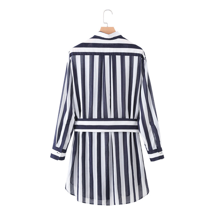 Damen Gestreiftes Hemdblusenkleid mit Taillengürtel und Langarm Echo Archiv