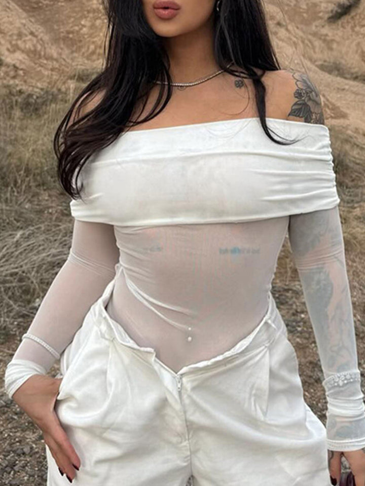 Damen Off-Shoulder Langarmbody mit transparenten Akzenten Echo Archiv