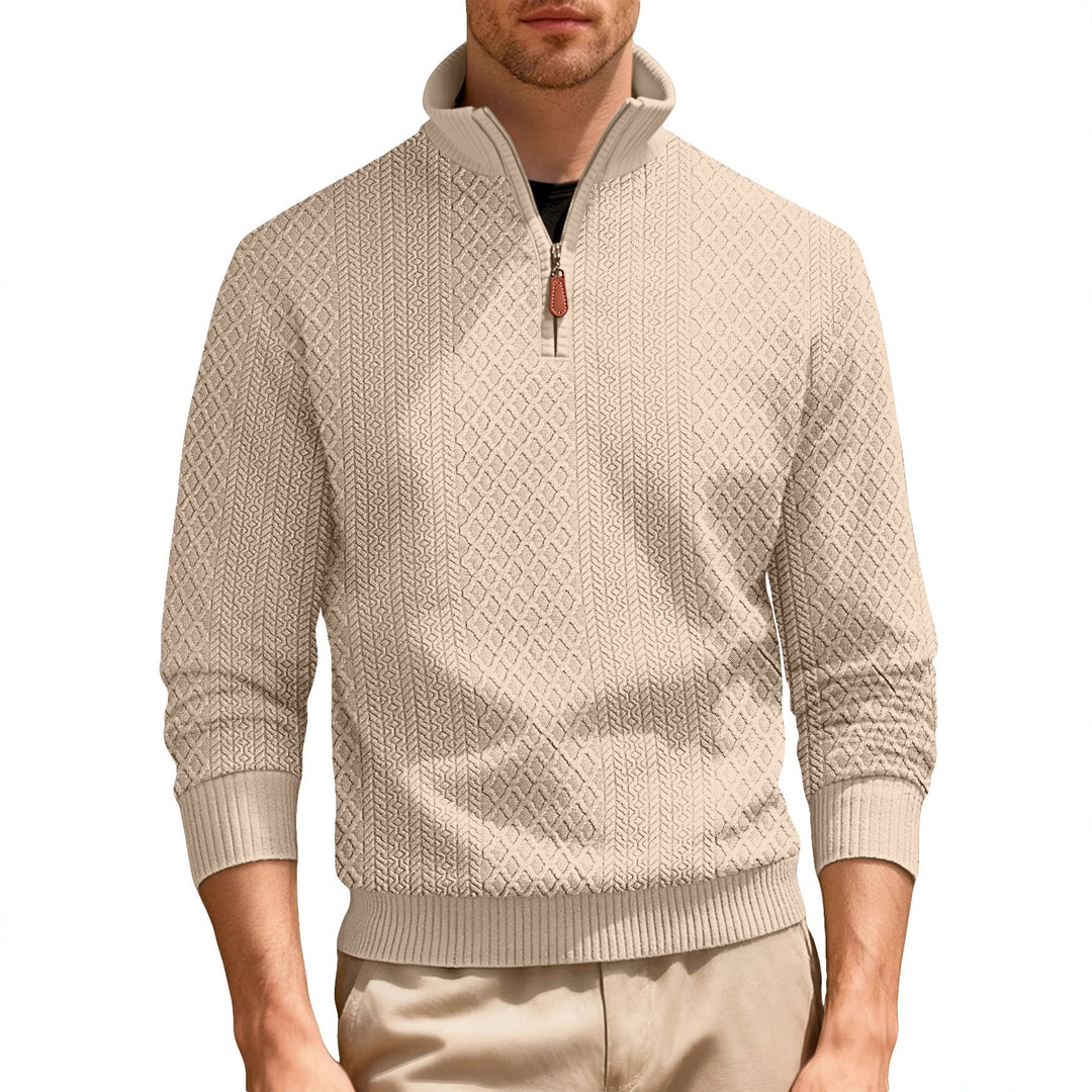 Herren lässiger Stehkragen Pullover mit strukturierter Strickqualität Echoarchiv