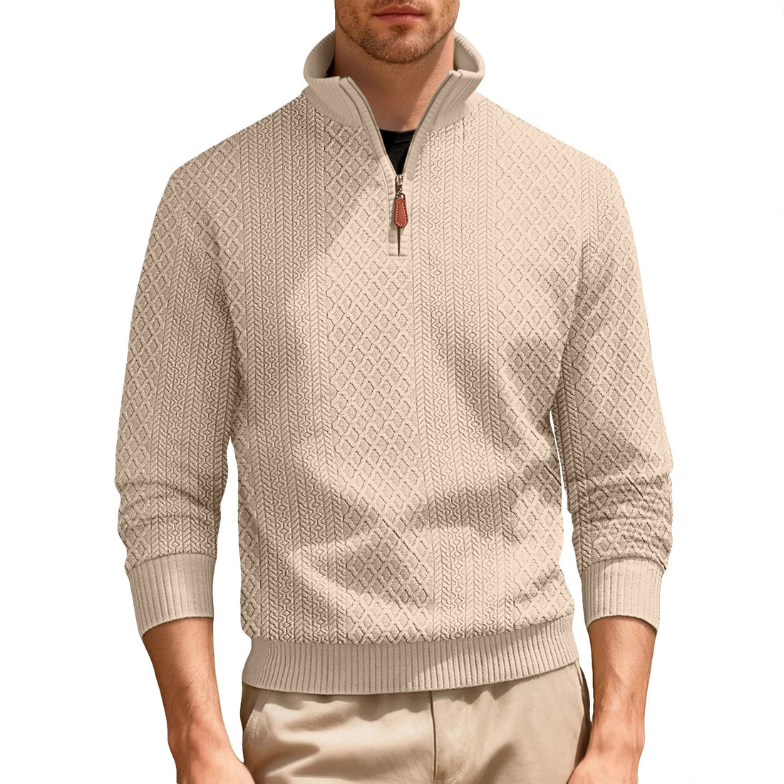 Herren lässiger Stehkragen Pullover mit strukturierter Strickqualität – Norvane