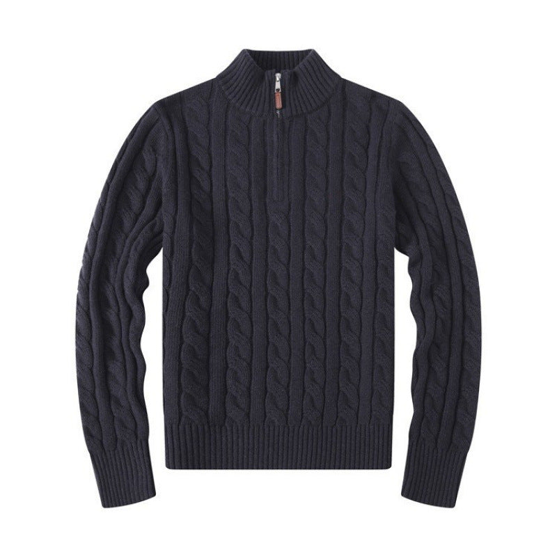 Herren Kabelstrickpullover mit Halbzip und Stehkragen aus weicher Kaschmirmischung – Norvane