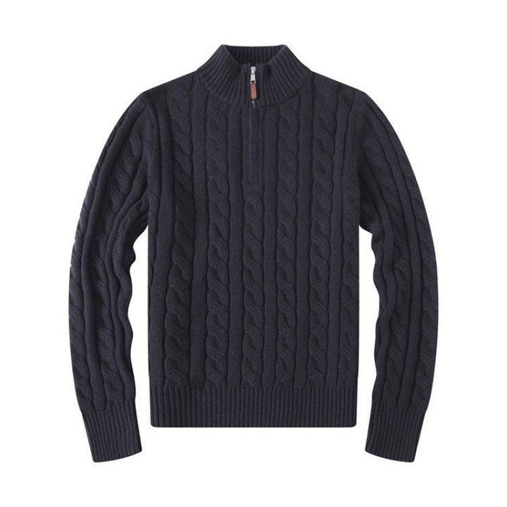 Herren Kabelstrickpullover mit Halbzip und Stehkragen aus weicher Kaschmirmischung – Norvane