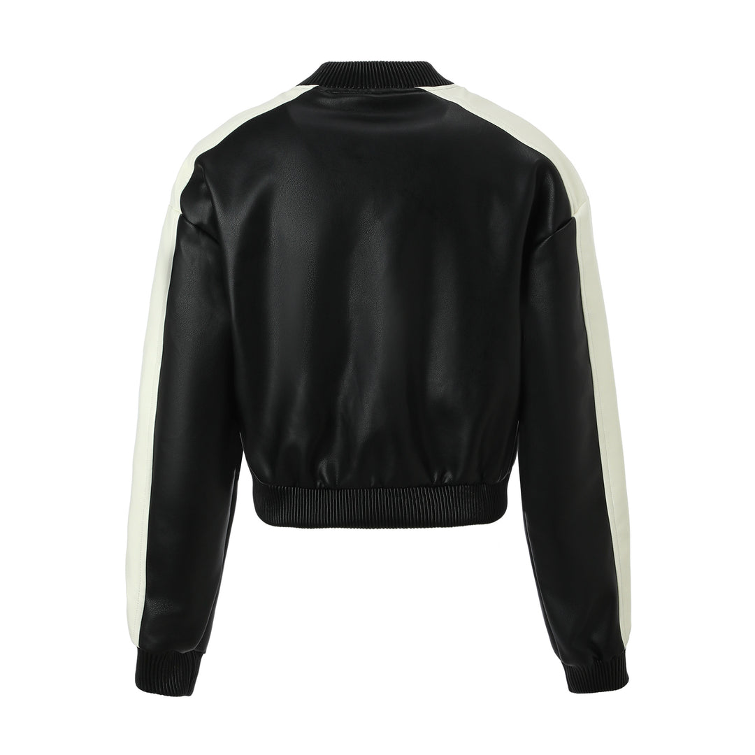 Damen Modische Kurzlederjacke mit College-Design Echo Archiv