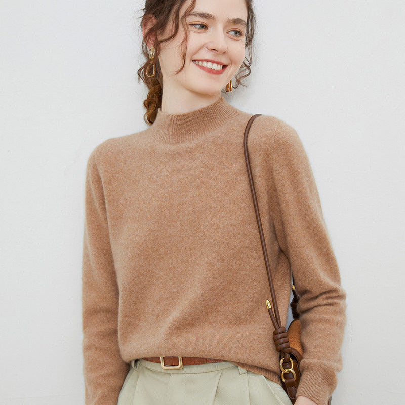 Damen weicher Feinstrick-Mockneckpullover mit Angora‑Look und legerer Silhouette Echoarchiv