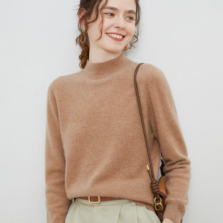 Damen weicher Feinstrick-Mockneckpullover mit Angora‑Look und legerer Silhouette Echoarchiv