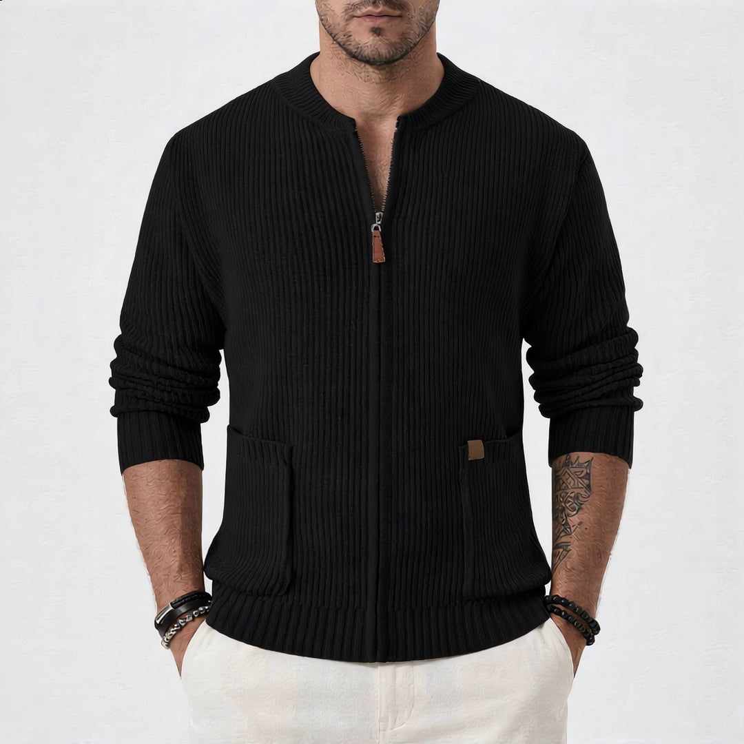 Herren Gerippte Strickjacke mit Frontreißverschluss und aufgesetzten Taschen Echo Archiv