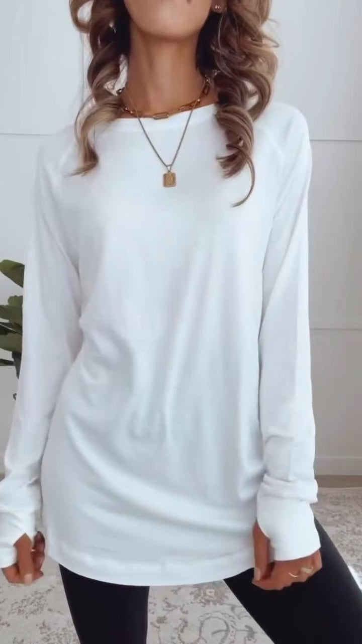 Damen nan verlängertes Langarmshirt-Tunika mit Rundhalsausschnitt und Daumenlochärmeln Echo Archiv