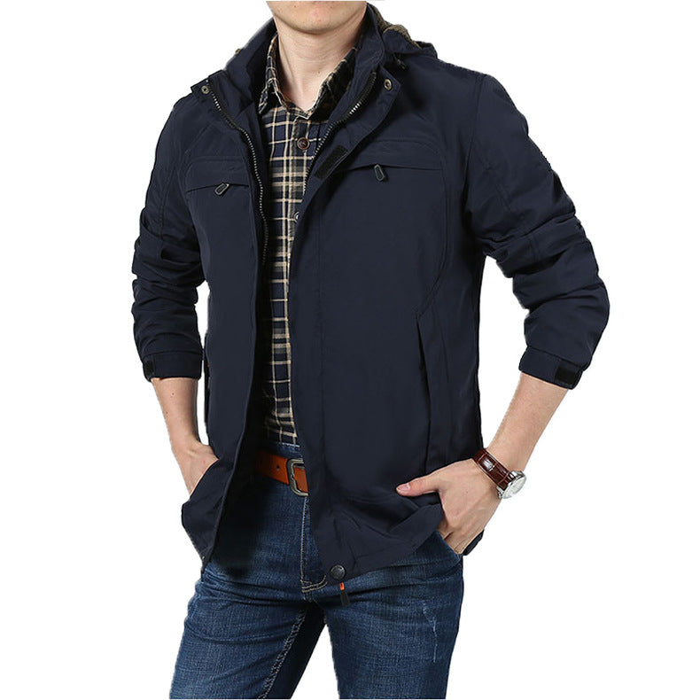 Herren Leichte Utility-Feldjacke mit Kapuze, Reißverschluss und Multifunktionstaschen Echoarchiv