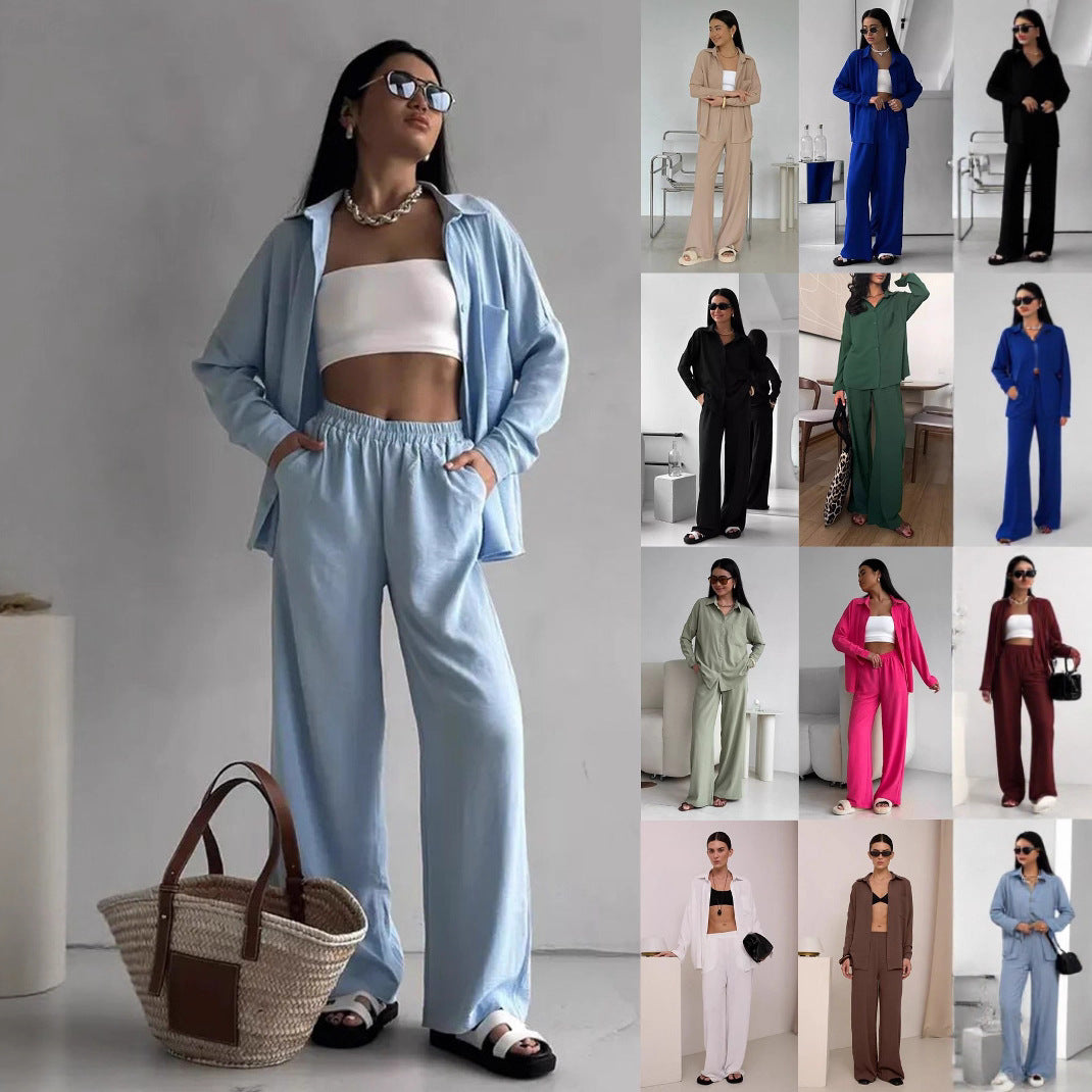 Damen Zweiteiliges Lounge-Set Oversize-Bluse mit Brusttasche und weiter Palazzo-Hose Echoarchiv