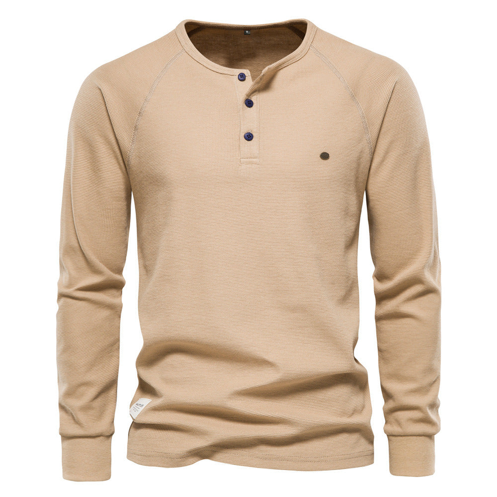 Herren Langarm-Henley-Shirt mit strukturierter Oberfläche und modischer Knopfleiste Echoarchiv