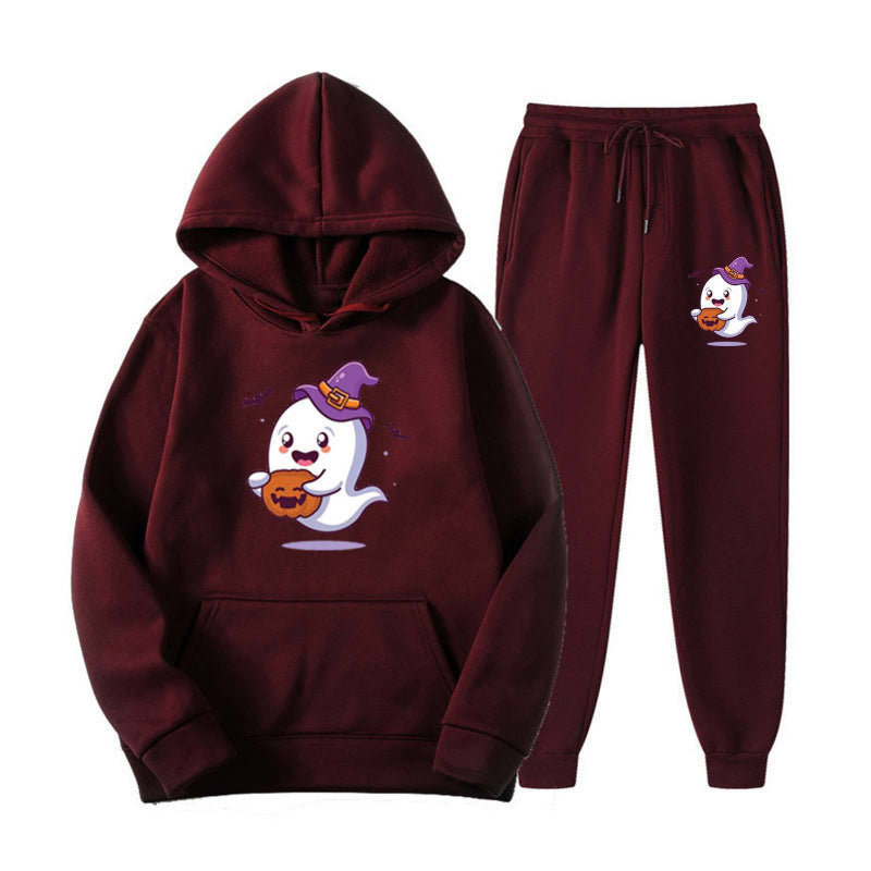 Unisex nan kuscheliger Kapuzenpullover und Jogginghose Set mit Halloween-Geistprint Echo Archiv