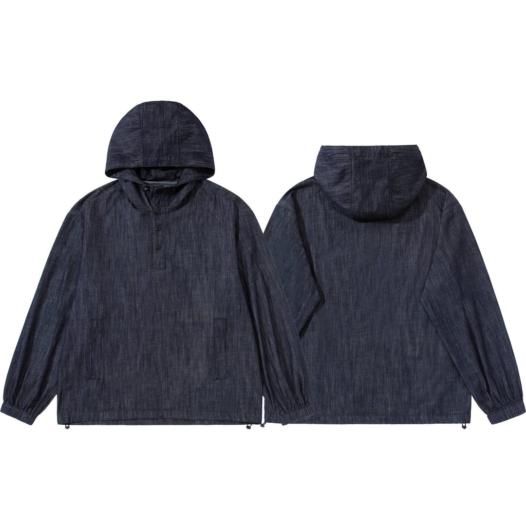 Herren leichter Denim-Anorak mit Kapuze und halber Knopfleiste Echoarchiv
