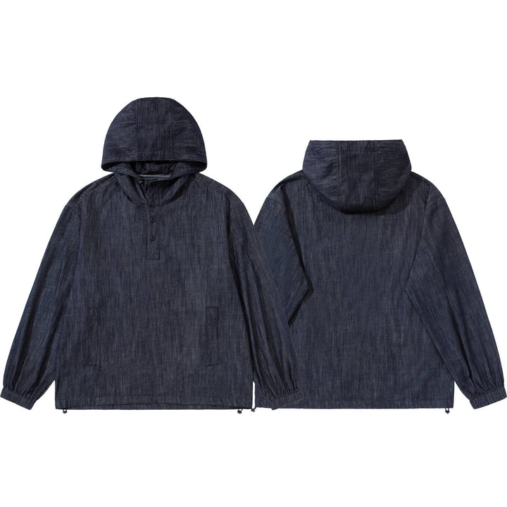 Herren leichter Denim-Anorak mit Kapuze und halber Knopfleiste Echoarchiv