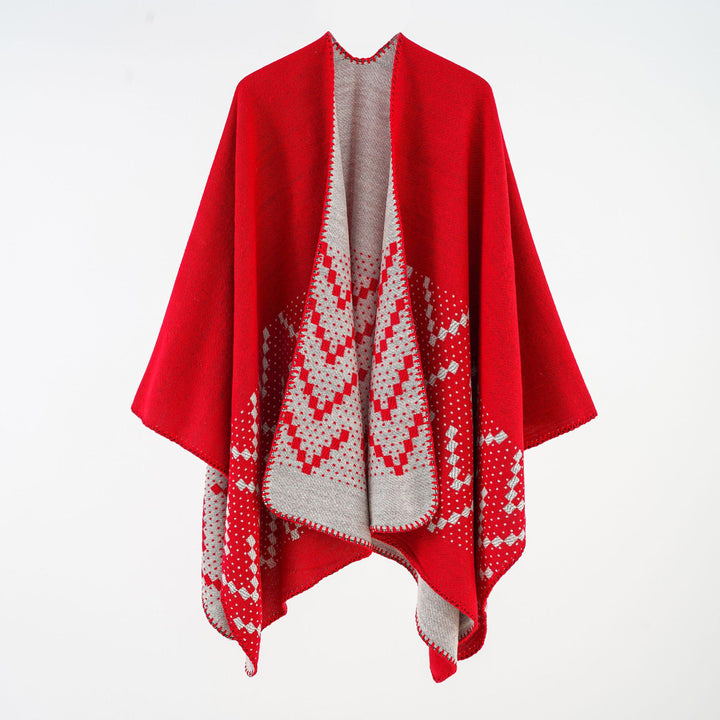 Damen Wendbarer Strickponcho mit Jacquardmuster und Zierkettelnaht Echo Archiv